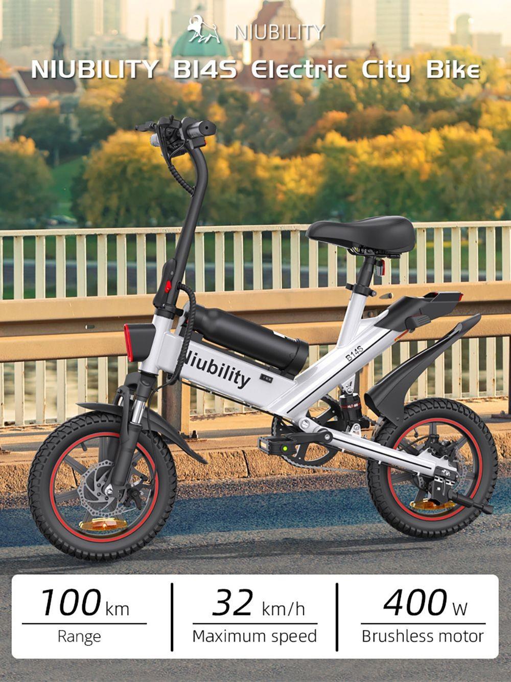 Niubility B14S Electric Bike 14 inch Tire 48V 400W Motor E-Bike 32km/h Max Speed 8.7Ah + 6.4Ah Dual Battery Dual Disc Brake