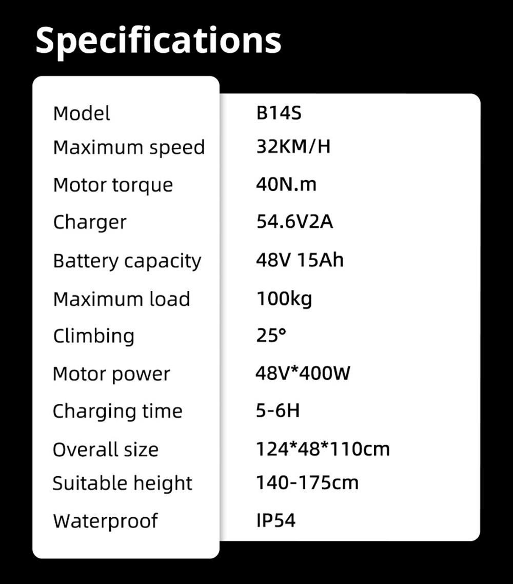 Niubility B14S Electric Bike 14 inch Tire 48V 400W Motor E-Bike 32km/h Max Speed 8.7Ah + 6.4Ah Dual Battery Dual Disc Brake